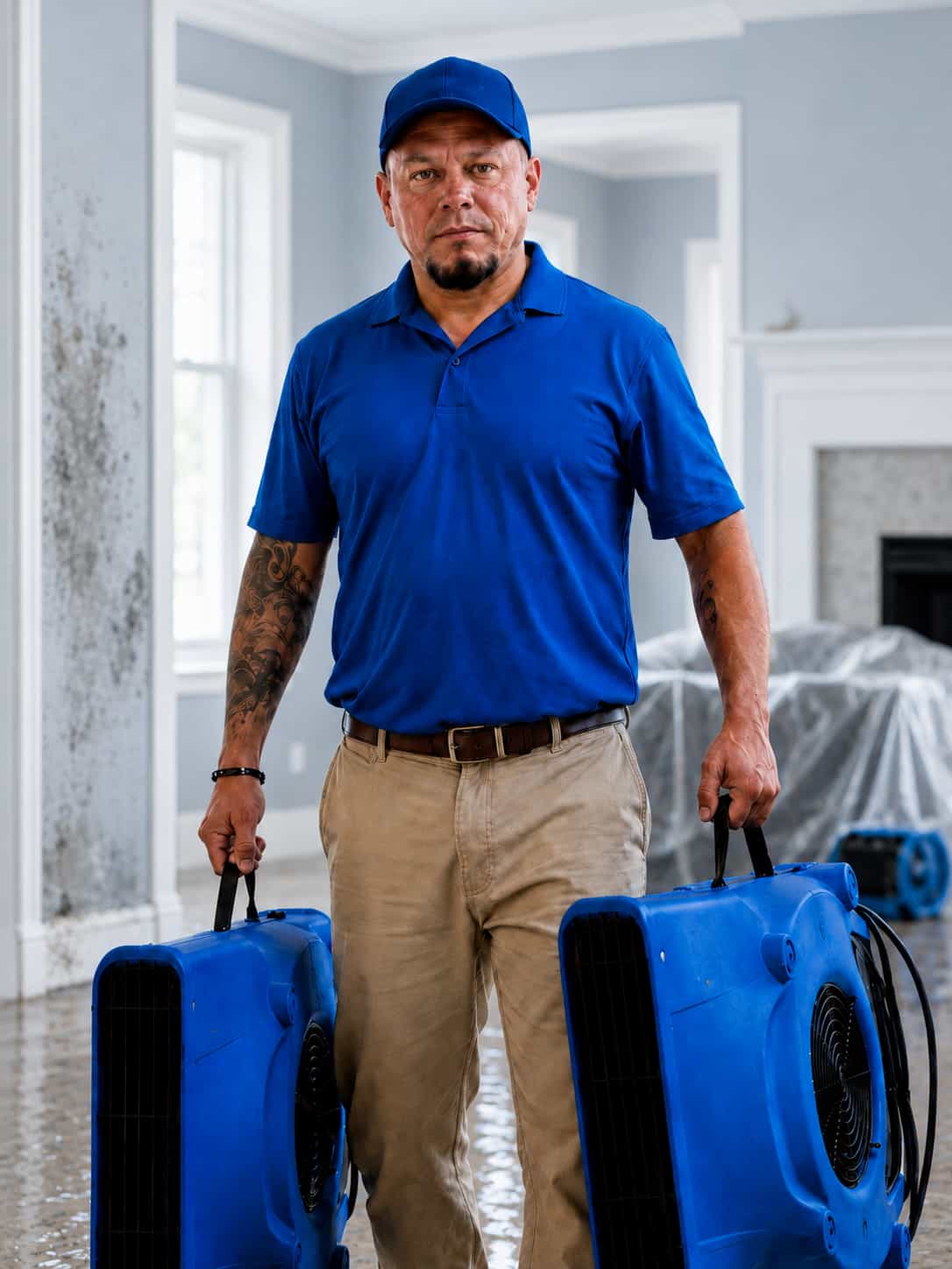 Homeowner describing a water damage concern on a laptop